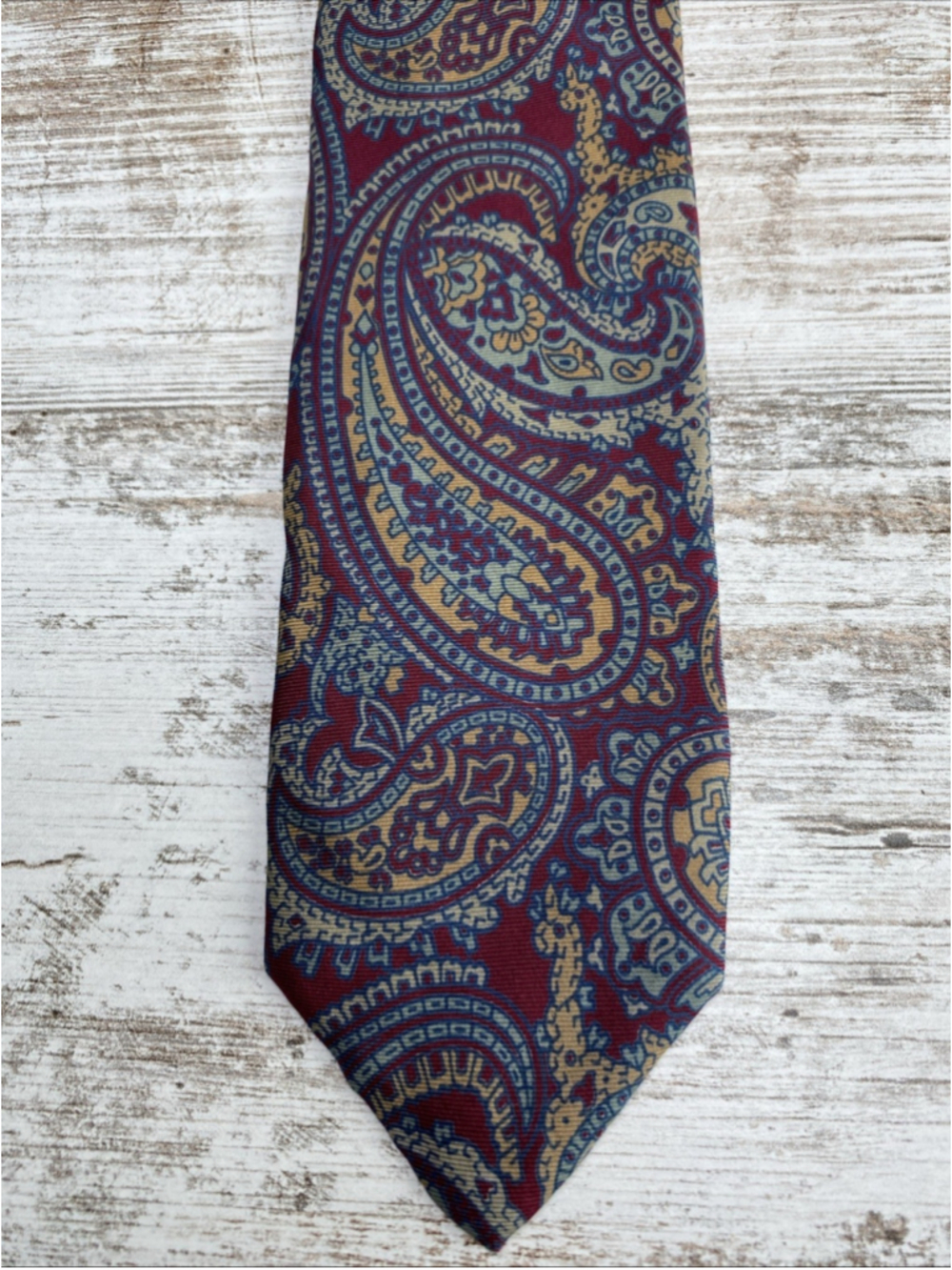 Vintage 70s Paisley Tie Red Blue Gold Made in California Slim Retro Necktie